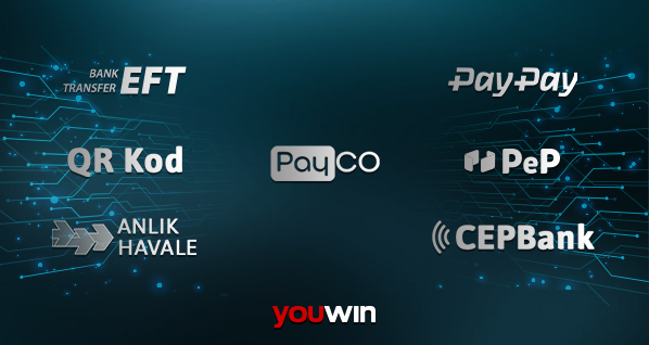 Youwin ödeme yöntemleri arasında EFT, Payco, PayPay, QR Kod, PeP, CepBank ve Anlık Havale seçenekleri